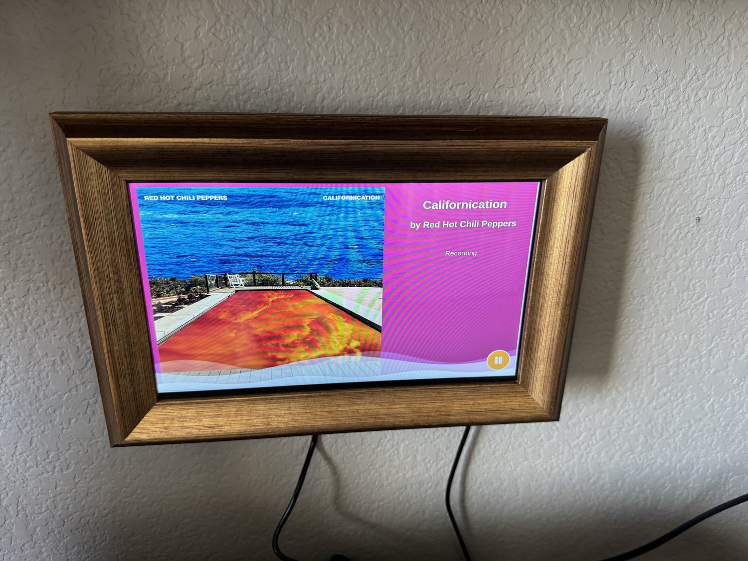 Framed display identifying Californication by Red Hot Chili Peppers